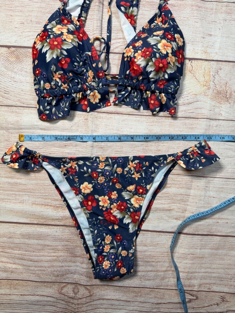 NWOT Navy‎ Micro Floral Ruffle Bikini Set - Picture 2 of 7